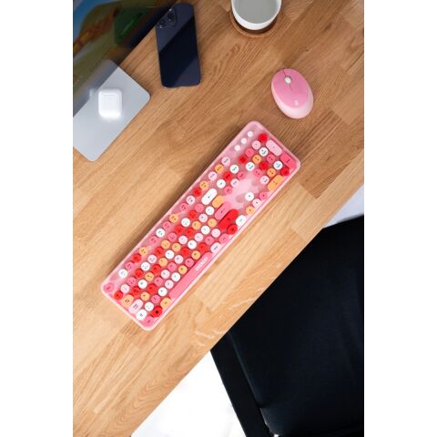 Everest ROUND KM-6282 Renkli Tuşlu Pembe Kablosuz Q Multimedia Klavye + Mouse Set