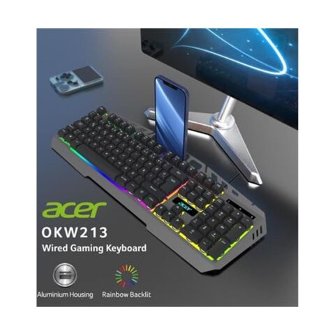 Acer OKW213 Gri Rgb Rainbow Backlit Gaming Keyboard Rainbow (Kablo Uzunluğu 1,5mt)