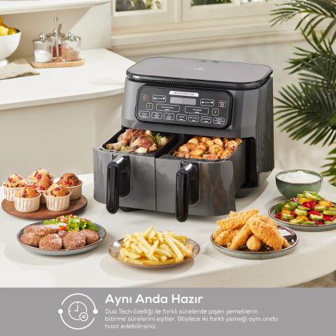 Karaca Air Pro Cook Duo Tandır Xxxl 4+4 Litre Airfryer Black Silver 8 Kişilik Fritöz