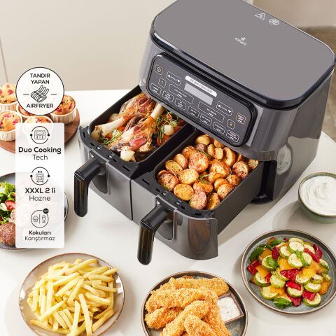 Karaca Air Pro Cook Duo Tandır Xxxl 4+4 Litre Airfryer Black Silver 8 Kişilik Fritöz