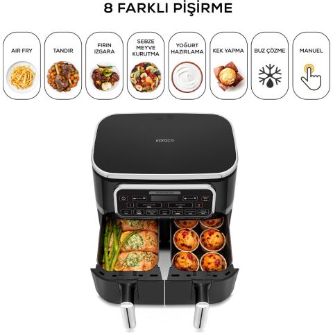 Karaca Air Pro Cook Duo Tandır Xxxl 4+4 Litre Airfryer Black Silver 8 Kişilik Fritöz