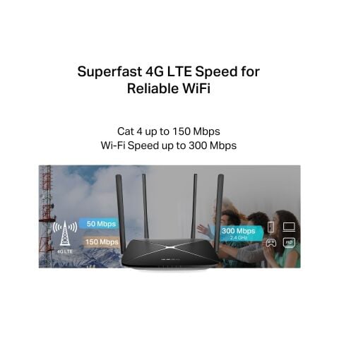 Mercusys MB115-4G | N300 Mbps 4g Lte Router | Sım Kart Girişli | 4 Ethernet Portu | 4 Harici Antenli | 32 Cihaza Kadar Bağlantı | Mobil Uygulama Destekli