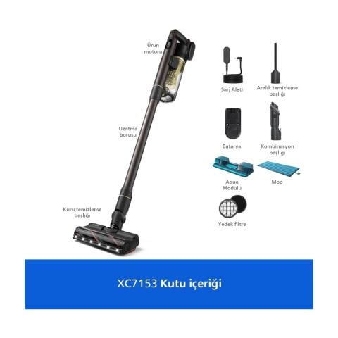 Philips 7000 Serisi Aqua 25.2 V Kablosuz Dik Süpürge, PowerCyclone 12, 80 dk'ya Kadar Kullanım, XC7153/10