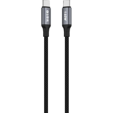 S-Link Armor Cc-01 60W 1.2 Metre Type-C To Type-C Pd Örgülü Metal Başlıklı Siyah Hızlı Şarj Kablosu