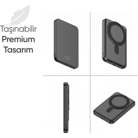 Snapron SNP-3020 Magsafe Powerbank 5000MAH Slim 22.5W Hızlı Şarj LED Ekran Ince Powerbank Şarj Cihazı