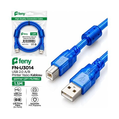 Feny FN-U3014 1.5mt USB 2.0 Yazıcı Kablosu Çift Filtreli